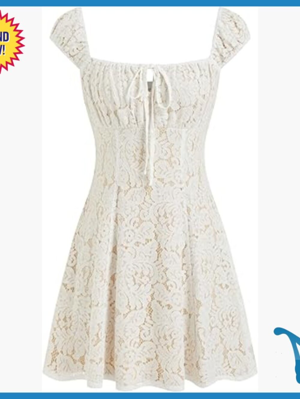 White Lace Mini Dress Square Neck Puff Sleeves A-Line Cocktail Party